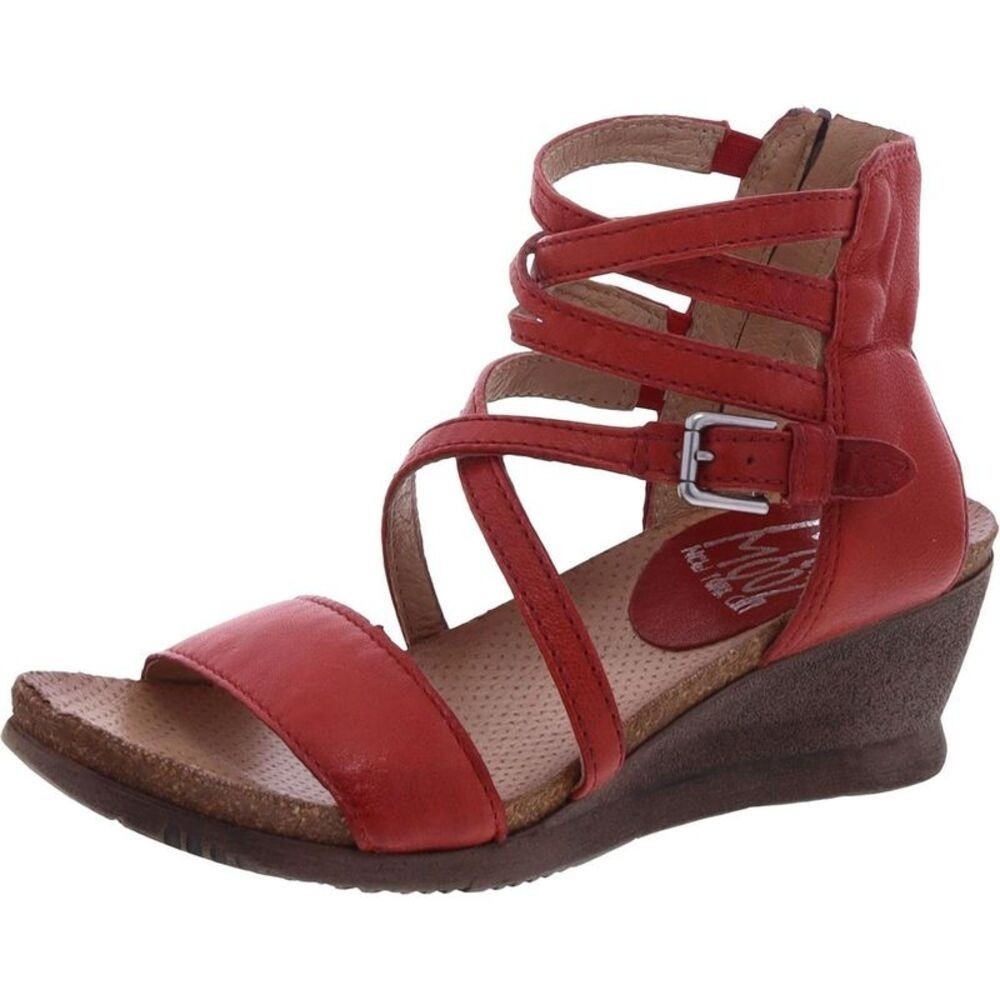 Miz Mooz Women's 41 9.5 10 Sandals Shay Wedge Strappy Leather Red Zip Back